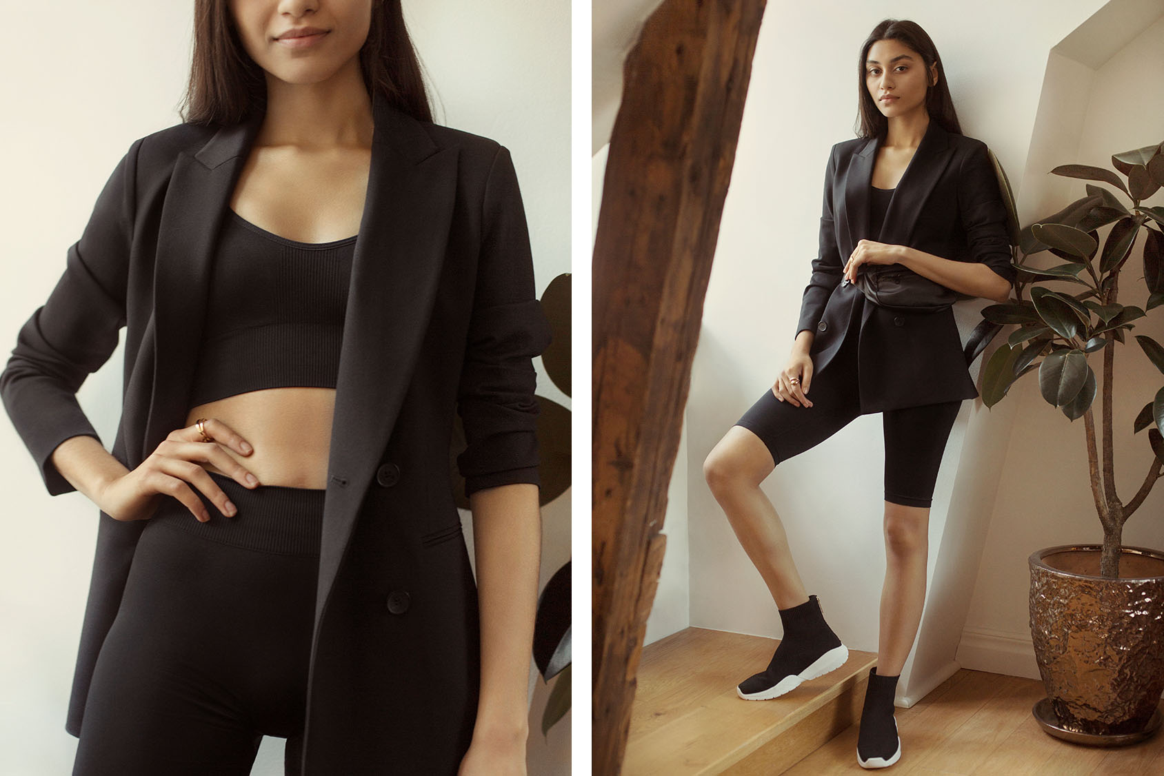 blazer dress and cycling shorts